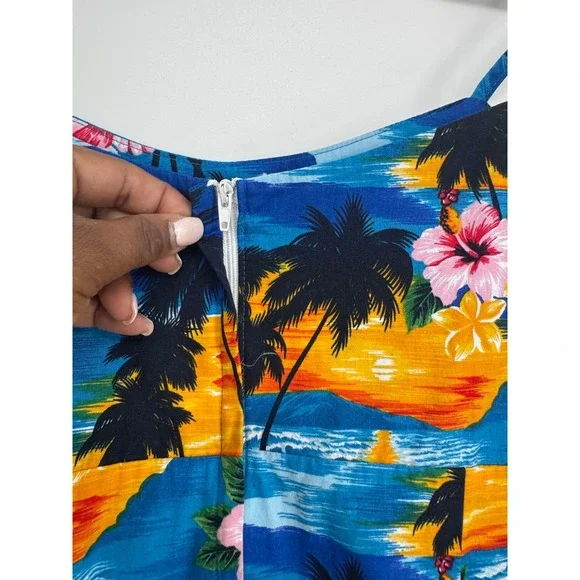 Pacific Legend Dress Women S Blue Tropical Sunset Floral Resortwear Vacation - Picture 7 of 10